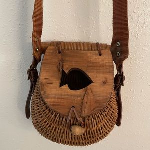 Unique boho wood/wicker shoulder bag